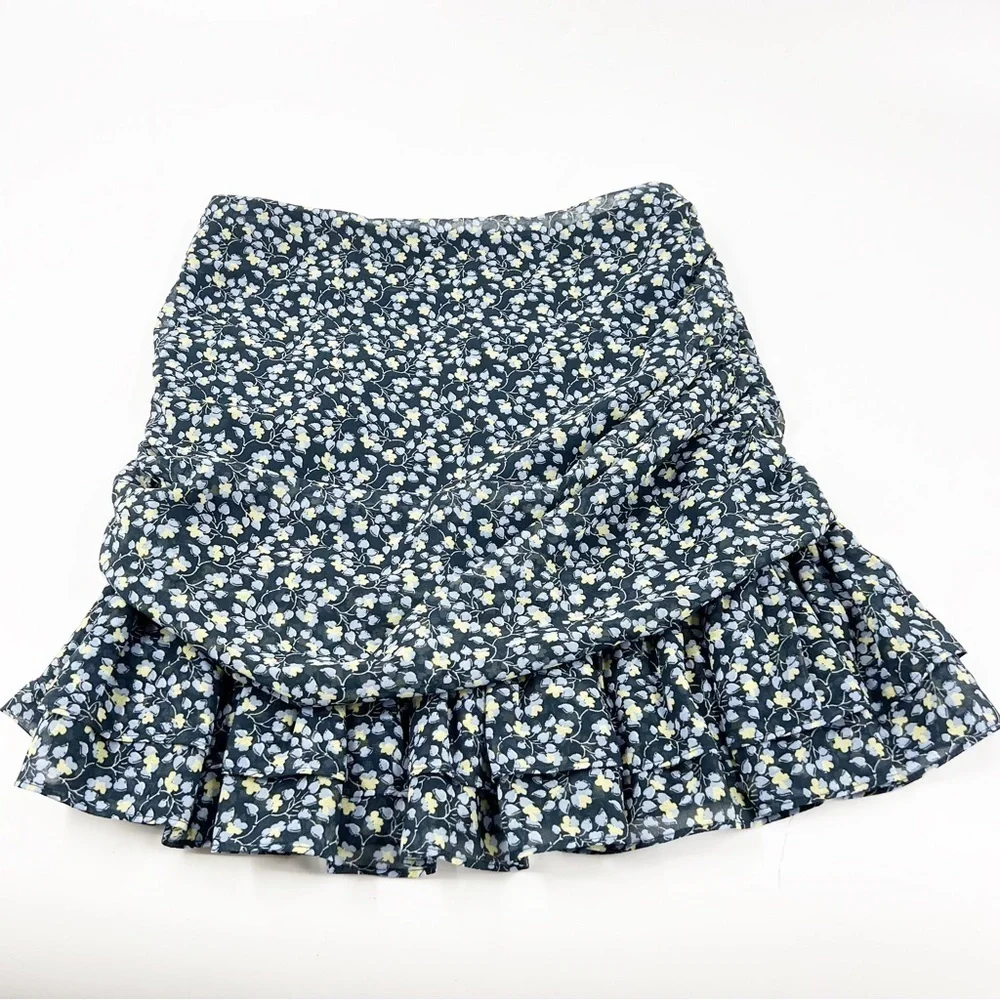 ✅ 1. State Floral Ruched Ruffled Mini Skirt SIZE 0‎ BLUE FLORAL